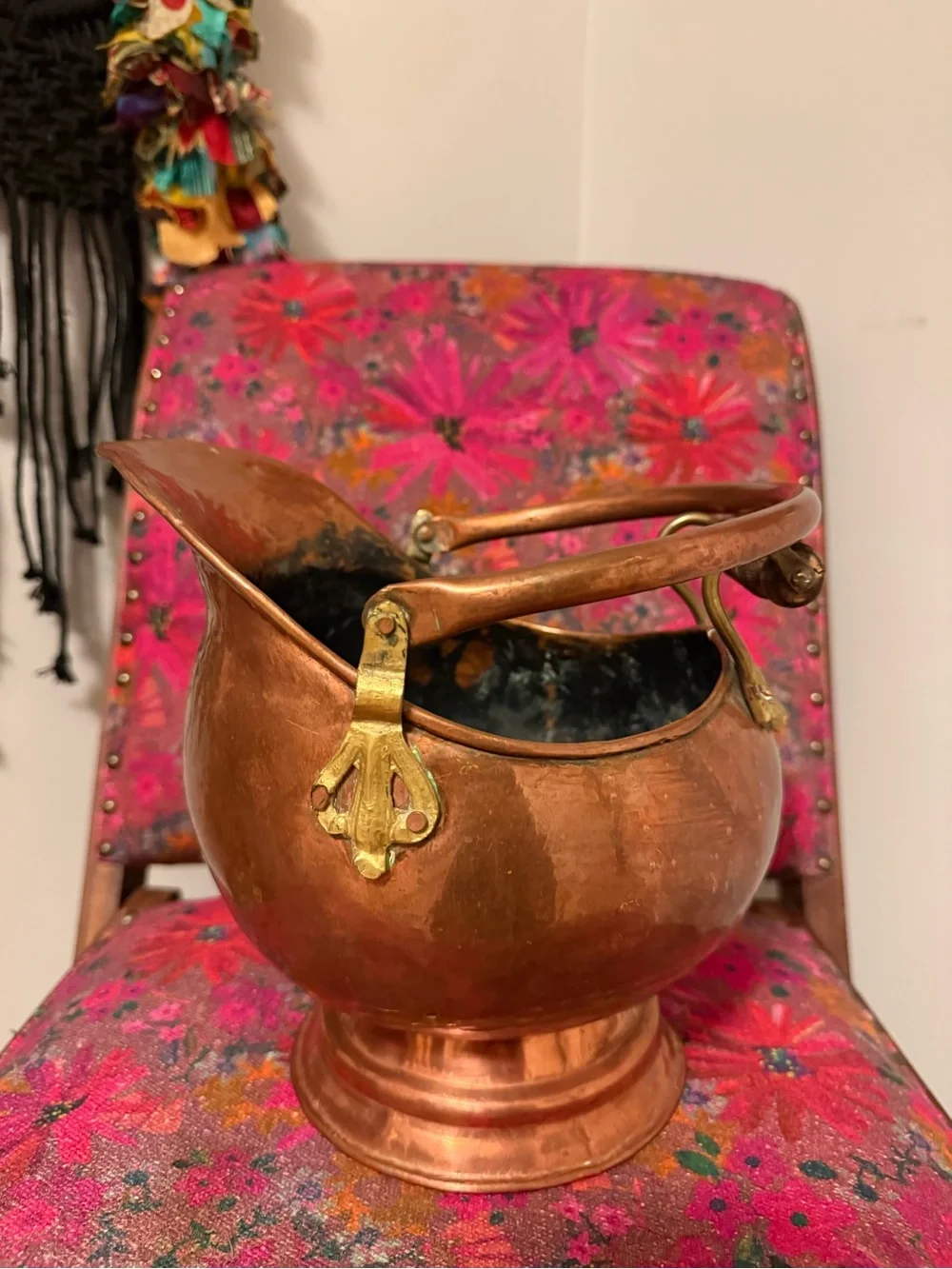 Copper Coal Scuttle with Brass Accents - Copper
